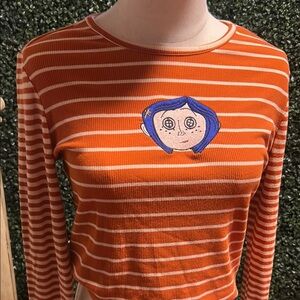 Orange Striped Long Sleeve Top with Cartoon Patch